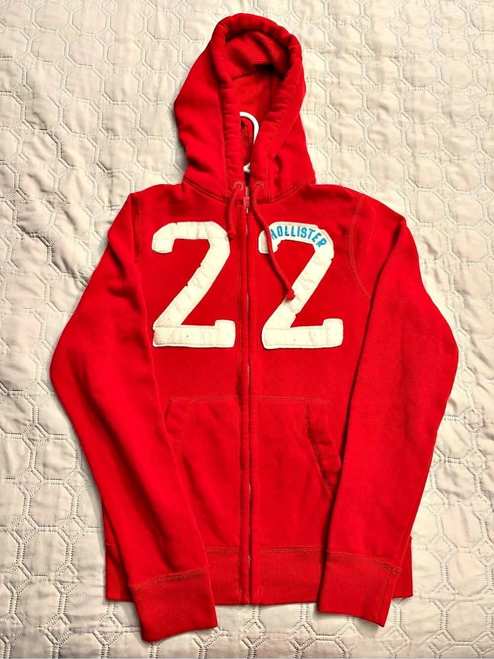 Hollister 22 Applique Full Zip Hoodie Men's Red & White Size Large